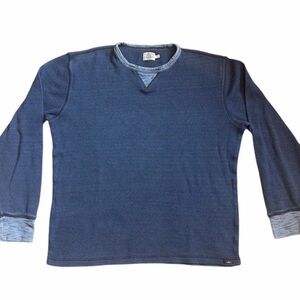 Faherty Size Large Marled Indigo Blue Organic Cotton Heathered Crewneck Pullover
